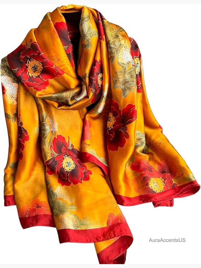 Elegant Silk Scarf Shawl Lightweight Floral Satin Scarf Headscarf Neck Shawls